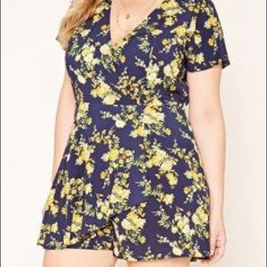 Forever 21 Plus Floral Wrap Surplice Romper 0X